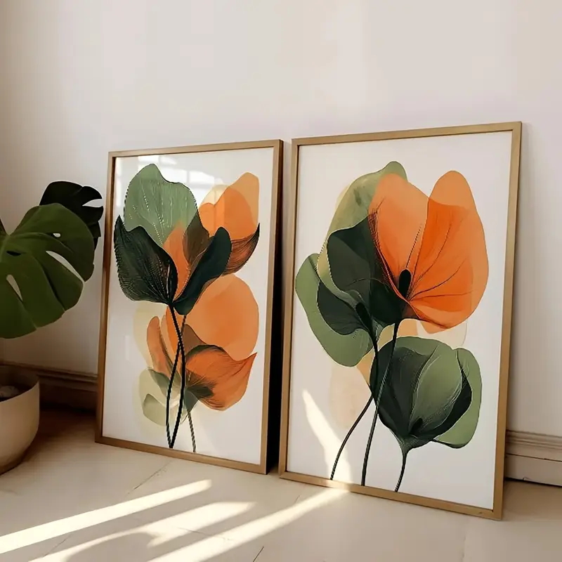 Live Plant Fertilizer - 2 szt./zestaw Zielono-Pomarańczowy Abstrakcyjny Plakat Retro